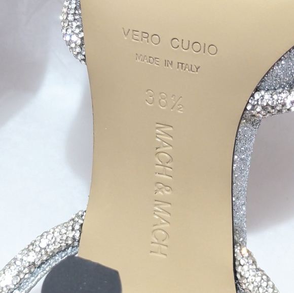 NIB MACH & MACH Double Bow Crystal Glittered Silver Pointed Toe Pump Size 38.5 - Picture 9 of 16
